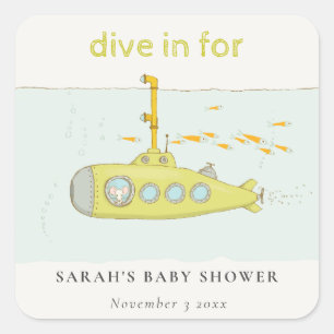 Cute Dive in onderwateronderzeeër Baby shower Vierkante Sticker