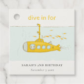 Cute Dive in underwater submarine Yellow Birthday Bedankjes Labels (Voorkant)