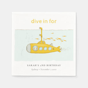 Cute Dive in underwater submarine Yellow Birthday Servet