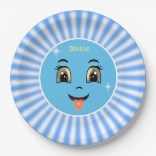 Cute Divine Happy Face en Blue Rays Papieren Bordje