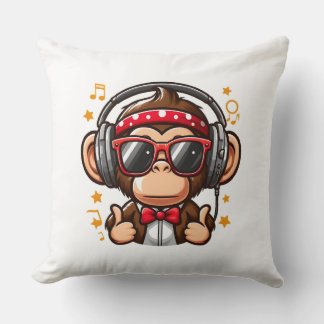 Cute DJ Monkey with Headphones for Kids Kussen