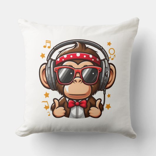 Cute DJ Monkey with Headphones for Kids Kussen (Voorkant)