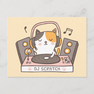Cute DJ Scratch Kitty Cat Pun Briefkaart
