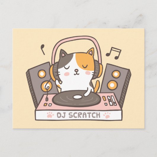 Cute DJ Scratch Kitty Cat Pun Briefkaart (Voorkant)