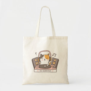 Cute DJ Scratch Kitty Cat Pun Humor Boodschappenta Tote Bag