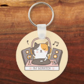 Cute DJ Scratch Kitty Cat Pun Sleutelhanger (Voorkant)