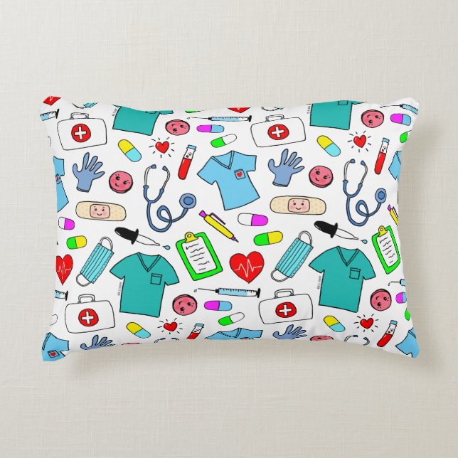 Cute Doctor Nurse Medical Supply Pattern Accent Kussen (Voorkant)