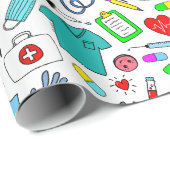 Cute Doctor Nurse Medical Supply Pattern Cadeaupapier (Rol Hoek)