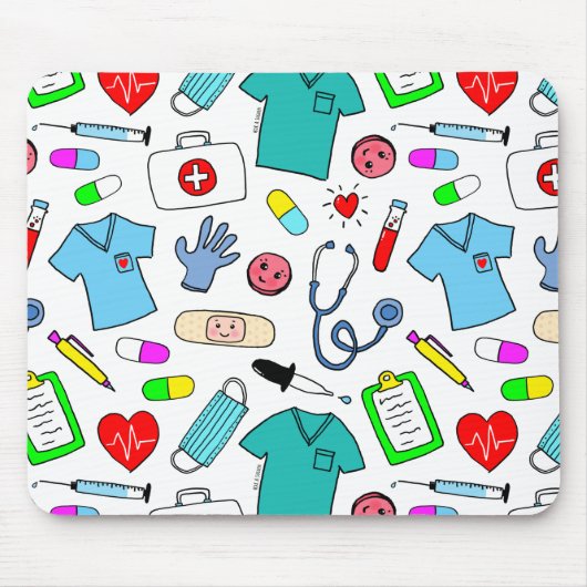 Cute Doctor Nurse Medical Supply Pattern Muismat (Voorkant)