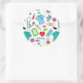 Cute Doctor Nurse Medical Supply Pattern Ronde Sticker (Tas)