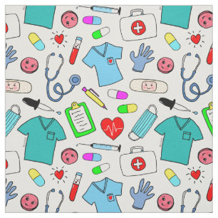 Cute Doctor Nurse Medical Supply Pattern Stof