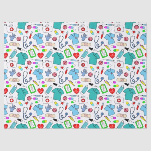 Cute Doctor Nurse Medical Supply Pattern Tissuepapier (Voorkant)