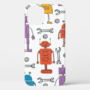 Cute doedle robots. Naadloos patroon. Cartoon iPhone 12 Hoesje
