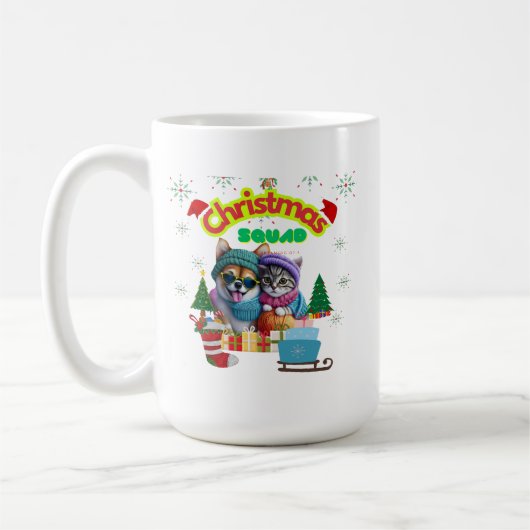 Cute dog and cat Christmas squad design  Koffiemok (Links)