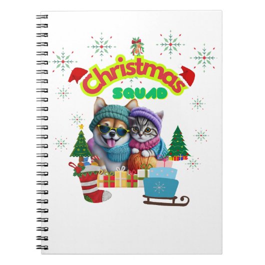 Cute dog and cat Christmas squad design  Notitieboek (Voorkant)