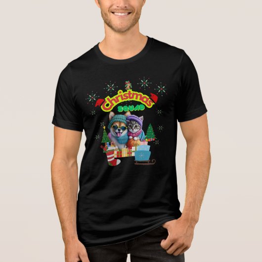 Cute dog and cat Christmas squad design  Tri-Blend Shirt (Voorkant)