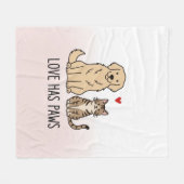 Cute Dog and Cat "Love Has Paws" Personalized Flee Fleece Deken (Voorkant (Horizontaal))