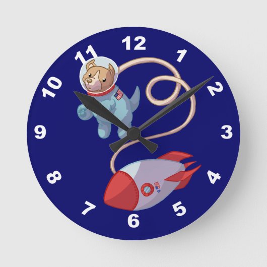 Cute Dog Astronaut Wall Clock Ronde Klok (Voorkant)