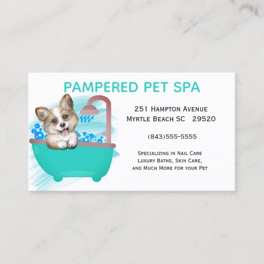 Cute Dog Bath Green Pet Groomer Visitekaartje (Voorkant)