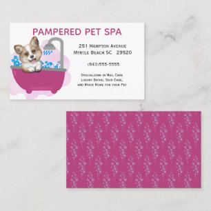 Cute Dog Bath Paars Pet Groomer Business Visitekaartje