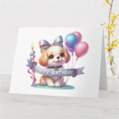 Cute Dog Birthday Card Kaart (Gele Bloem)