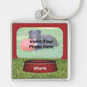 Cute Dog Bowl Design Pet Photo Sleutelhanger