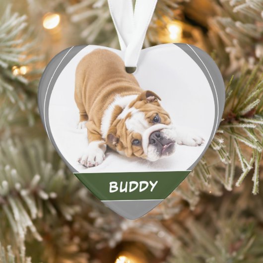 Cute Dog Bulldog Puppy Modern kerstfoto Ornament (Boom)