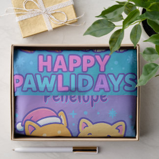 Cute Dog Christmas Pawlidays Blue Purple Kawaii Tissuepapier
