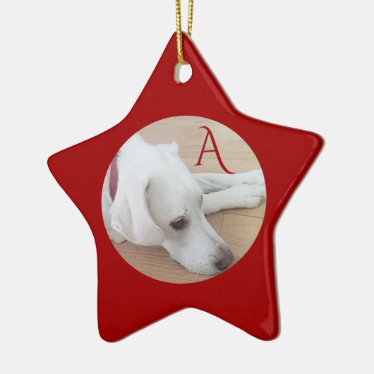 Cute Dog Custom Single Initiaal Red Star Keramisch Ornament (Links)