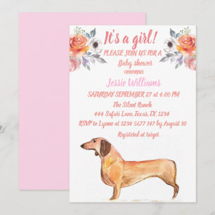 Cute Dog Dachshund Floral Pink Weiner Baby Girl Kaart