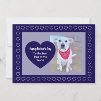 Cute Dog Dark Blue One Photo Heart Father's Day Feestdagenkaart