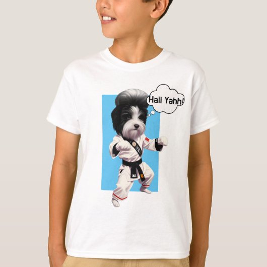 Cute Dog Elvis Impersonator in Karate kimono Funny T-shirt (Voorkant)