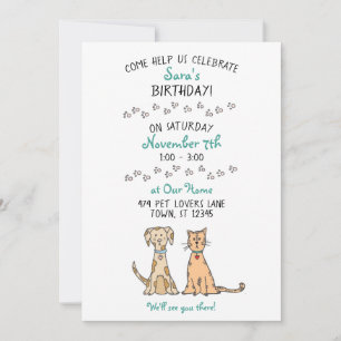 Cute Dog en Cat Birthday Invitation Kaart
