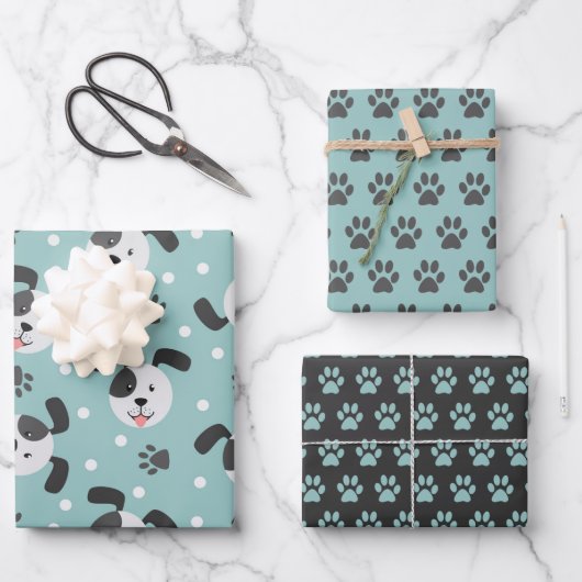 Cute Dog en Paw Prints Draping Paper Set (Voorkant)