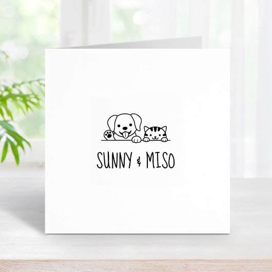 Cute Dog en Tabby Cat Custom Names Rubberstempel