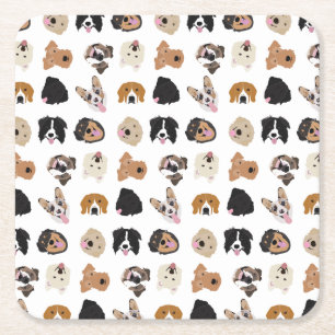 Cute Dog Face Illustration Pattern Vierkante Kartonnen Onderzetter