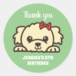 Cute Dog Face Puppy Cartoon kinderen Birthday Part Ronde Sticker
