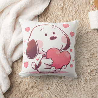 Cute Dog Holding Pink Heart Kussen