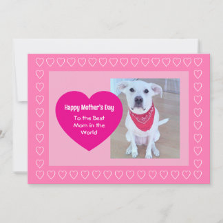 Cute Dog Hot Pink One Photo Heart Mother's Day Feestdagenkaart