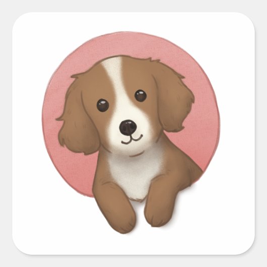 Cute Dog Illustratie Vierkante Sticker (Voorkant)