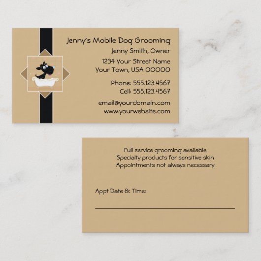 Cute Dog in Bathtub Pet Dog Groomer Appointment | Afsprakenkaartje (Voorkant / Achterkant)