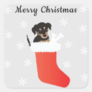 Cute dog in een stoppende sneeuwvlokken vierkante sticker