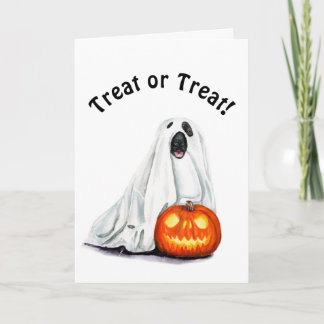 Cute Dog in Ghost Costume Halloween Wenskaart Kaart