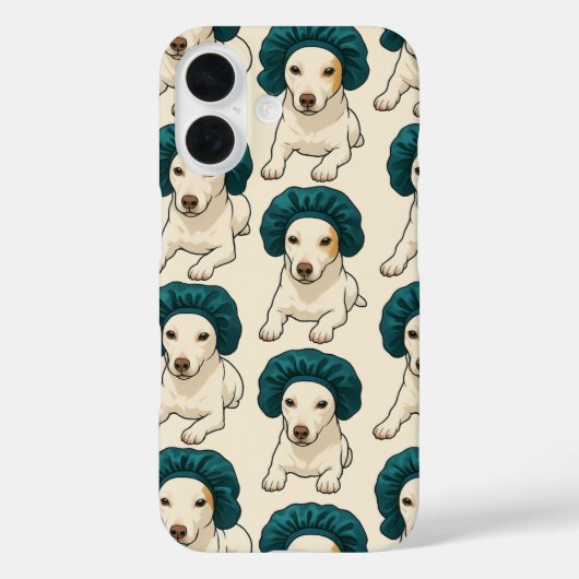 Cute Dog in Satin Bonnet Pattern Phone Case (Achterkant)