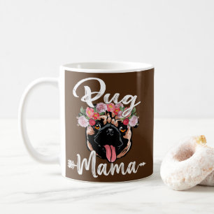 Cute Dog Ma Moederdag Pug Mama Florals V Neck Koffiemok