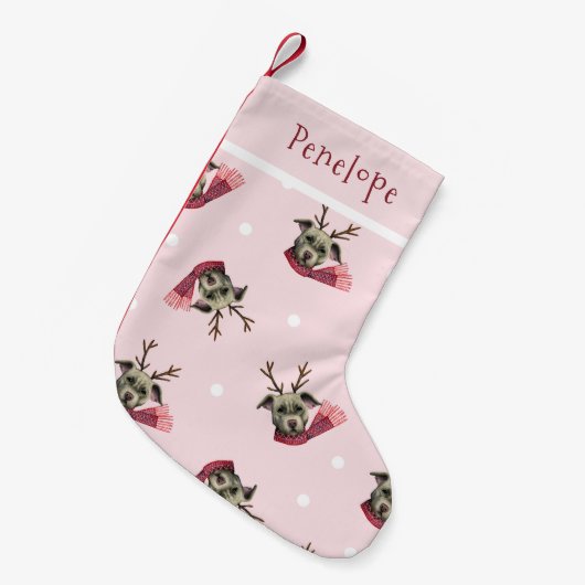 Cute Dog met Antlers Pattern Personalized Kleine Kerstsok (Voorkant (Hangend))