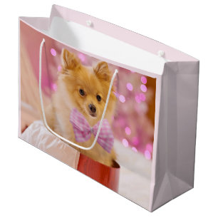 Cute Dog met Roze Bow-kerstfoto Groot Cadeauzakje