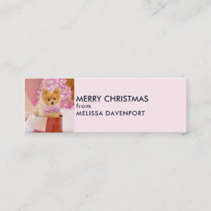 Cute Dog met Roze Bow-kerstfoto Mini Visitekaartje