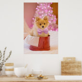 Cute Dog met Roze Bow-kerstfoto Poster (Keuken)