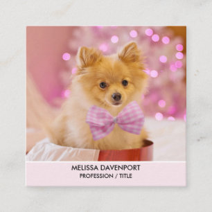 Cute Dog met Roze Bow-kerstfoto Vierkante Visitekaartje